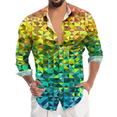 goldenes Hemd Herren, Glitzerhemd Herren XL 70er Langarm Silvester Hemd Disco Regular Fit Outfit Shirt Pailletten Party Karneval Kostüm Freizeithemd Knopfleiste Glitzer Bunt von Sunnyuk