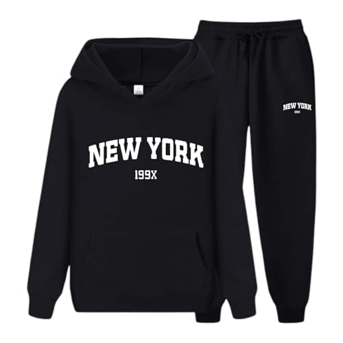 jogginganzug damen große größen 3xl, Jogginganzug Damen Set Herren Trainingsanzug Winter Baggy Buchstaben Druck Zweiteiler mit Kapuze Oversize Streatwear Hausanzug 2-Teilig Kuschelig Sportanzug Unisex von Sunnyuk