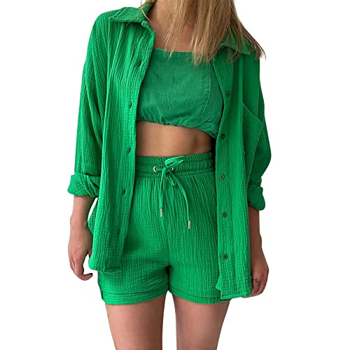 leinen Set Damen Sommer, Zweiteiler Damen Sommer Outfits Musselin Bluse und Shorts, Aesthetic 2 Teiler Lounge Set Elegant Baumwolle Sportanzug Oversize Hosenanzug Langarm Hausanzug Y2K Clothes leinen Set Damen Sommer, Zweiteiler Damen Sommer Outfits Musselin Bluse und Shorts, Aesthetic 2 Teiler Lounge Set Elegant Baumwolle Sportanzug Oversize Hosenanzug Langarm Hausanzug Y2K Clothes von Sunnyuk