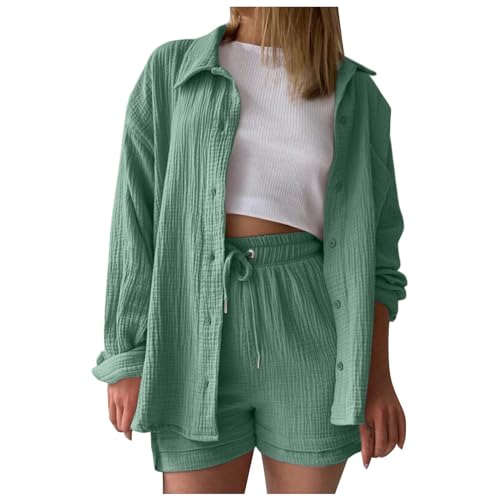 leinen Set Damen kurz, Zweiteiler Damen Sommer Outfits Musselin Bluse und Shorts, Aesthetic 2 Teiler Lounge Set Elegant Baumwolle Sportanzug Oversize Hosenanzug Langarm Hausanzug Y2K Clothes leinen Set Damen kurz, Zweiteiler Damen Sommer Outfits Musselin Bluse und Shorts, Aesthetic 2 Teiler Lounge Set Elegant Baumwolle Sportanzug Oversize Hosenanzug Langarm Hausanzug Y2K Clothes von Sunnyuk