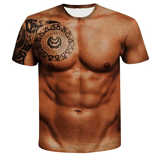 lustige Tshirts männer Bier, Muskel Shirt Herren Fasching Lustig 3D Muskel Rundhals T-Shirt - Druck Muskelattrappe Oberteil Karneval Sixpack Shirt Sommer Coole Kurze Herren Unisex Mode Muscle Tshirt von Sunnyuk