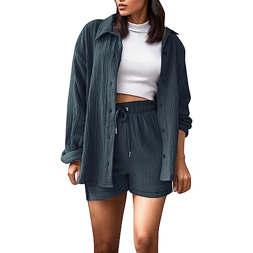 sommer outfits damen zweiteiler, Zweiteiler Damen Sommer Outfits Musselin Bluse und Shorts, Aesthetic 2 Teiler Lounge Set Elegant Baumwolle Sportanzug Oversize Hosenanzug Langarm Hausanzug Y2K Clothes sommer outfits damen zweiteiler, Zweiteiler Damen Sommer Outfits Musselin Bluse und Shorts, Aesthetic 2 Teiler Lounge Set Elegant Baumwolle Sportanzug Oversize Hosenanzug Langarm Hausanzug Y2K Clothes von Sunnyuk
