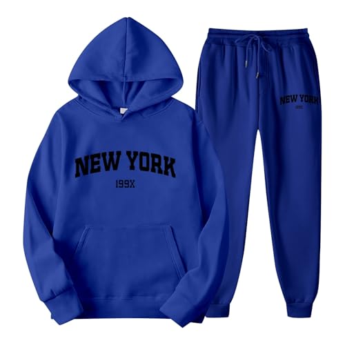 trainingsanzug damen set, Jogginganzug Damen Set Herren Trainingsanzug Winter Baggy Buchstaben Druck Zweiteiler mit Kapuze Oversize Streatwear Hausanzug 2-Teilig Kuschelig Sportanzug Unisex von Sunnyuk