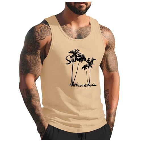 unterhemd Herren Baumwolle, Muscle Shirt Herren Casual Ärmelloses Oberteile Unterhemd Sport Hiwaii Tank Top Herren Fitness Sommer Trägershirt Muskelshirt Rundhals Tanktops Männer Atmungsaktive von Sunnyuk