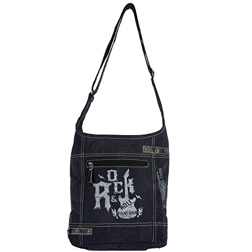 Sunsa Damen Hobo Tasche/Umhängetasche, aus Canvas. Nachhaltige Produkte, Groß Stoff Crossbody Bag, schwarze Schultertasche mit ROCK druck, Geschenkideen für Frauen/Mädchen Sunsa Damen Hobo Tasche/Umhängetasche, aus Canvas. Nachhaltige Produkte, Groß Stoff Crossbody Bag, schwarze Schultertasche mit ROCK druck, Geschenkideen für Frauen/Mädchen von Sunsa