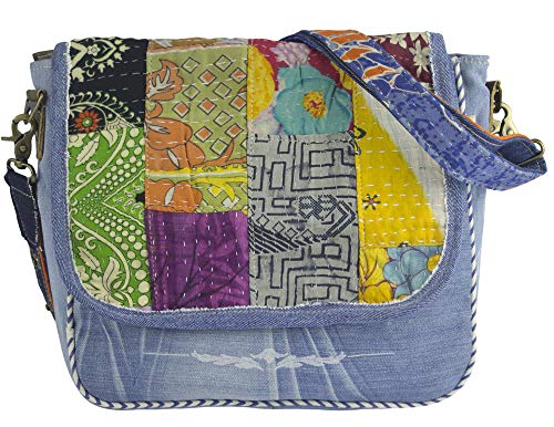 Sunsa Damen Messenger Bag Umhängetasche Handtasche, aus recycelte Jeans & Baumwolle. Große Crossbody Tasche Schultertasche, Jeanstasche Geschenkideen für Frauen/Mädchen, nachhaltige Produkte von Sunsa