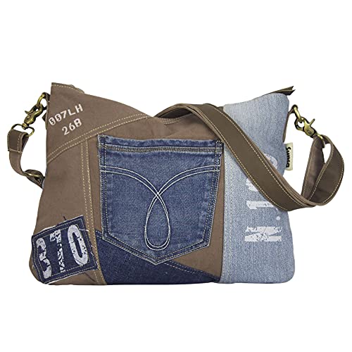 Sunsa Damen Tasche Umhängetasche, Jeans/Canvas Handtasche. Kleine Upcycling bag. Jeanstasche in Vintage Design. Taschen praktische Geschenke for Women von Sunsa