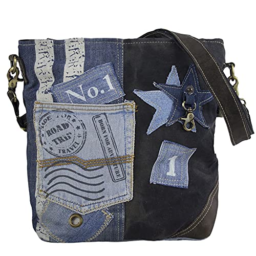 Sunsa Damen Tasche. Nachhaltige Umhängetasche. Handtasche aus recycelte Jeans, Canvas & Leder. Schultertasche Damentaschen in Vintage Stil. Crossover bag mit stern Sunsa Damen Tasche. Nachhaltige Umhängetasche. Handtasche aus recycelte Jeans, Canvas & Leder. Schultertasche Damentaschen in Vintage Stil. Crossover bag mit stern von Sunsa