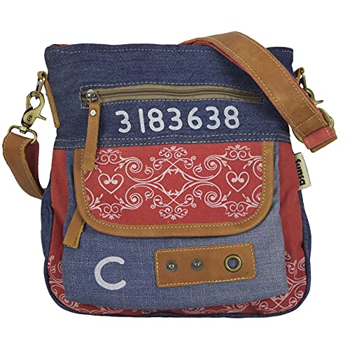 Sunsa Damen Umhängetasche. Nachhaltige Handtasche aus recycelte Jeans Canvas & Leder. Crossover Bag in Vintage Stil. blau/rot Damentasche. Geschenk Idee für Frauen Sunsa Damen Umhängetasche. Nachhaltige Handtasche aus recycelte Jeans Canvas & Leder. Crossover Bag in Vintage Stil. blau/rot Damentasche. Geschenk Idee für Frauen von Sunsa