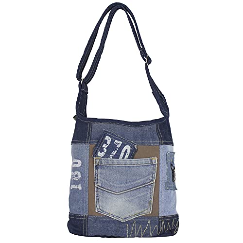 Sunsa Damen Tasche Umhängetasche Handtasche klein Canvas bag mit Jeans und Leder Vintage Design Teenager Taschen praktische Geschenke Bags for Women Schultertasche Damentaschen sale von Sunsa