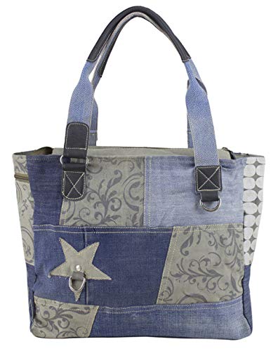 Sunsa Handtasche. Damen Tasche. Große Damentasche. Nachhaltige Shopper. Schultertasche aus recycelte Jeans Stoff & Canvas in Retro Vintage Stil von Sunsa