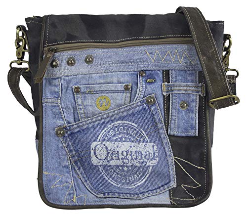 Sunsa nachhaltige Messenger Tasche. Umhängetasche aus recycelte Jeans & Canvas. Unisex Crossover Bag mit veil Platz. Schwarz blau Sunsa nachhaltige Messenger Tasche. Umhängetasche aus recycelte Jeans & Canvas. Unisex Crossover Bag mit veil Platz. Schwarz blau von Sunsa