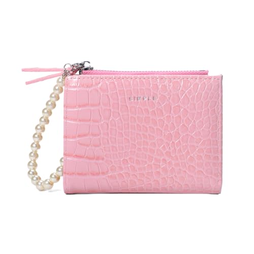 Sunwel Fashion Geldbörse mit niedlichem Krokodilmuster und Kunstperlen, Schlüsselanhänger, Reißverschluss, Münzgeldbörse, Bifold Wallet mit Kreditkartenhalter, Ausweisfenster, Pink, Modern von Sunwel Fashion