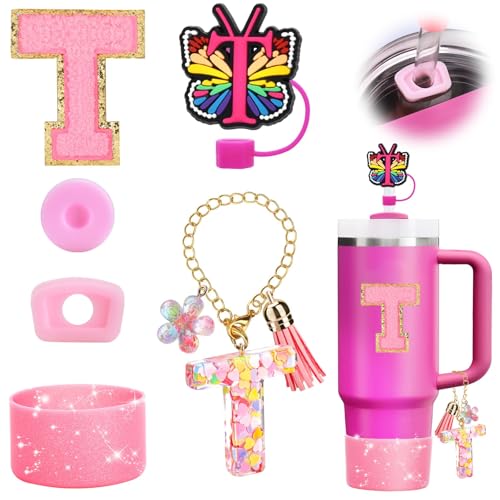 Cup Zubehör Set für Stanley Cup - Tumbler Anfangsbuchstabe Personalisiert Dekorationen Silikon Abdeckung, Cup Stiefel, Silikonmanschette Accessories für Cup 800ML-1000ML Buchstabe T Cup Zubehör Set für Stanley Cup - Tumbler Anfangsbuchstabe Personalisiert Dekorationen Silikon Abdeckung, Cup Stiefel, Silikonmanschette Accessories für Cup 800ML-1000ML Buchstabe T von Supchamp