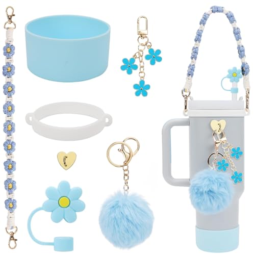 Supchamp Cup Zubehör Set für Stanley Cup - Wasserflasche Griff Riemen, Silikon Abdeckung, Cup Stiefel, Silikonmanschette Accessories für Stanley Cup 800ML-1000ML Tumbler Blau Supchamp Cup Zubehör Set für Stanley Cup - Wasserflasche Griff Riemen, Silikon Abdeckung, Cup Stiefel, Silikonmanschette Accessories für Stanley Cup 800ML-1000ML Tumbler Blau von Supchamp