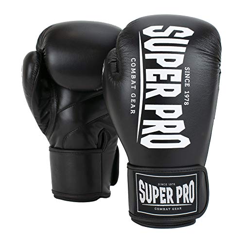 Super Pro Unisex – Erwachsene Champ Boxhandschuhe, Schwarz/Weiß, 10 oz von Super Pro Combat Gear