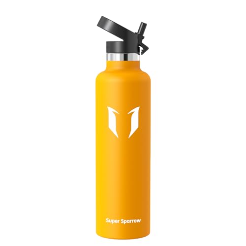 Super Sparrow Edelstahl Trinkflasche Kinder - 18/10 Ultraleicht Thermobecher - 1L - Standardmund Stroh-Deckel - BPA-Frei Thermoskanne, Thermosflasche für Sport, Travel, Schule, Outdoor, Büro von Super Sparrow