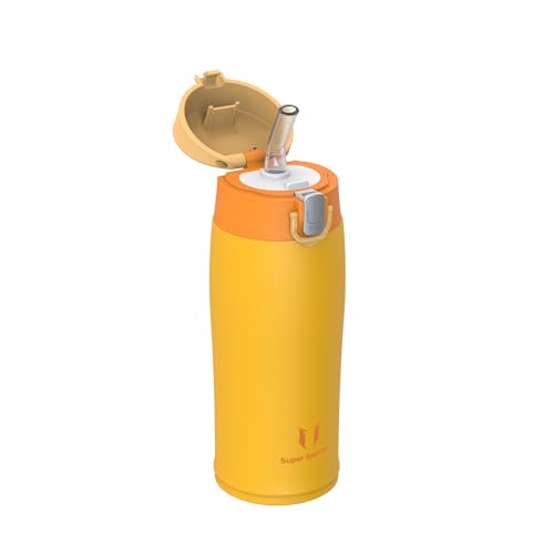 Super Sparrow Edelstahl Trinkflasche mit Strohhalm, Trinkbecher - 350ml - BPA Frei, Auslaufsicher Trinkflaschen kinder, Wasserflasche für Sport, Reisen, Schule von Super Sparrow