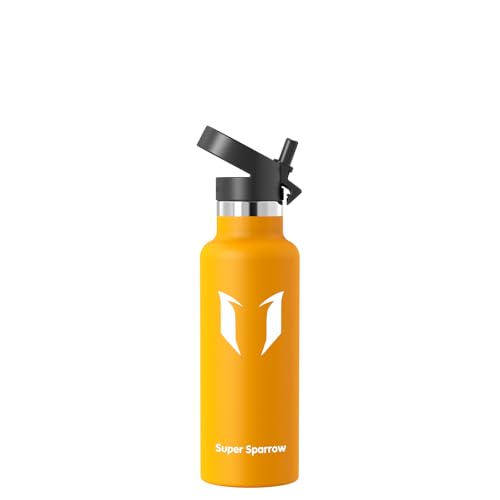 Super Sparrow Trinkflasche Edelstahl - Ultraleicht Thermobecher - 500ml - Standardmund Stroh-Deckel - BPA-Frei Thermoskanne, Thermosflasche für Sport, Travel, Schule, Outdoor von Super Sparrow