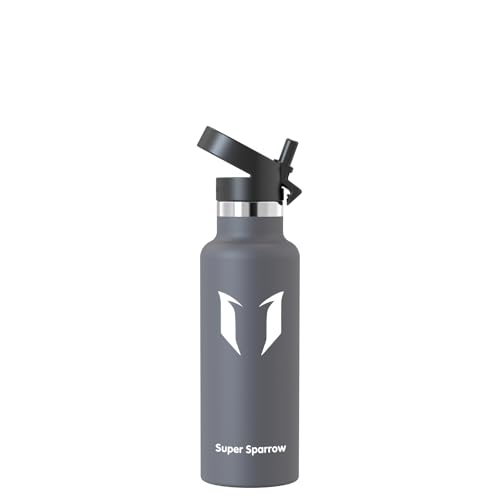 Super Sparrow Trinkflasche Edelstahl - Ultraleicht Thermobecher - 500ml - Standardmund Stroh-Deckel - BPA-Frei Thermoskanne, Thermosflasche für Sport, Travel, Schule, Outdoor von Super Sparrow