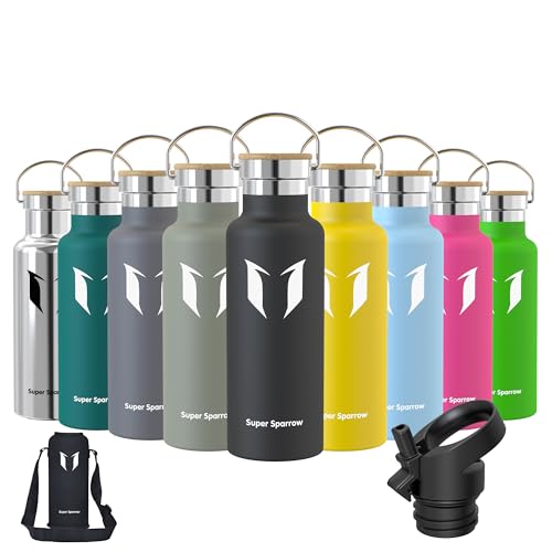 Super Sparrow Trinkflasche Edelstahl - 500ml - Auslaufsicher Thermoskanne, BPA-Frei Wasserflasche - Kohlensäure Thermosflasche für Kinder, Sprudel, Sport, Uni, Schule, Fitness, Outdoor, Camping von Super Sparrow