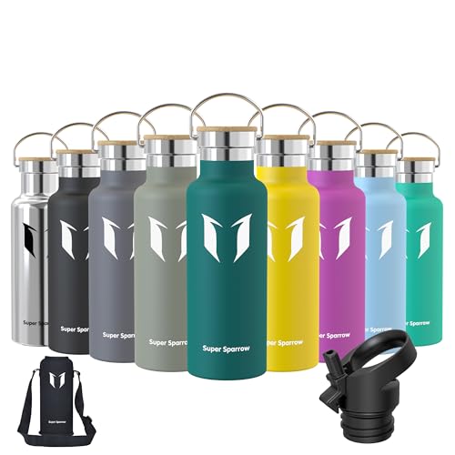 Super Sparrow Trinkflasche Edelstahl - 500ml - Auslaufsicher Thermoskanne, BPA-Frei Wasserflasche - Kohlensäure Thermosflasche für Kinder, Sprudel, Sport, Uni, Schule, Fitness, Outdoor, Camping von Super Sparrow