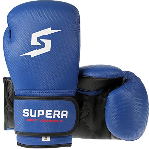 SUPERA Boxhandschuhe 10oz – Boxing Gloves aus hochwertigem Kunstleder für Lange Haltbarkeit – Stabile Kickboxhandschuhe mit stabilen Polstern - Boxen Kickboxen MMA von SUPERA