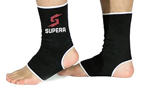 Supera Fußbandage für mehr Schutz beim Sport. Elastisch Bandage stütz das Fußgelenk. Die Sprunggelenk Bandage für Kickboxen, Muay Thai oder Laufen. 1 Paar - Zwei Fußgelenkbandagen. von Supera