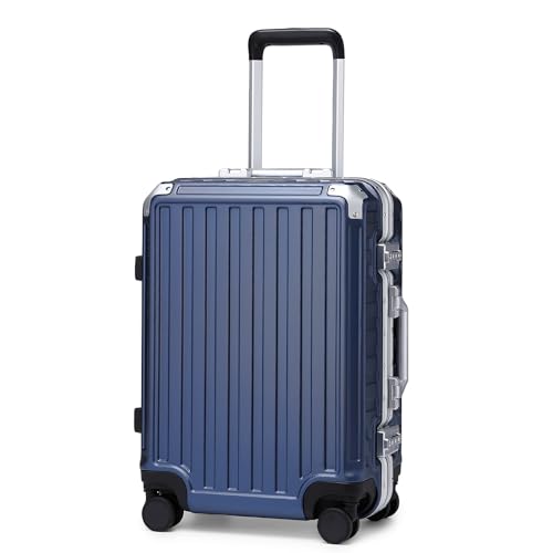 Supercase Hartschale Koffer Trolley Aluminium Rahmen Reisekoffer PC Handgepäck mit 4 Rollen TSA, Check-In Gepäck Rollkoffer Blau 54x 38x 23cm von Supercase