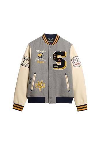 Superdry, JACKET COLLEGE PATCHED BOMBER JACKET, M5012082A, Grey Marl, L, MAN, ADULTO Superdry, JACKET COLLEGE PATCHED BOMBER JACKET, M5012082A, Grey Marl, L, MAN, ADULTO von Superdry