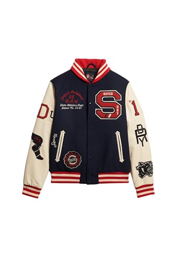 Superdry, JACKET COLLEGE VARSITY PATCHED BOMBER, M5011867A, Atlantic Navy, S, MAN, ADULTO Superdry, JACKET COLLEGE VARSITY PATCHED BOMBER, M5011867A, Atlantic Navy, S, MAN, ADULTO von Superdry