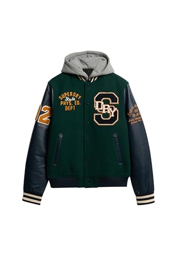 Superdry, JACKET HOODED COLLEGE PATCHED BOMBER, M5012088A, Dark Pine Green, XL, MAN, ADULTO Superdry, JACKET HOODED COLLEGE PATCHED BOMBER, M5012088A, Dark Pine Green, XL, MAN, ADULTO von Superdry