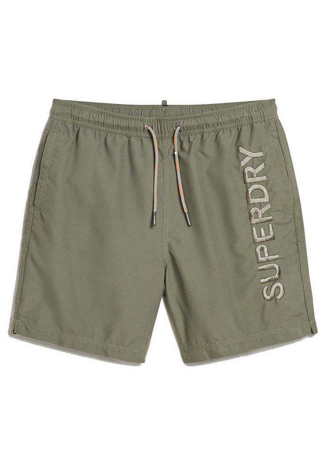 Superdry Badeshorts Superdry Herren Badeshorts PREMIUM EMB 17 SWIM SHORT Light Khaki Green von Superdry