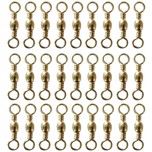 100 Stück Angelfass Wirbel, Gold-Angelverbinder, Rollfass massiver Ringhaken, Schnurverbinder für Meeresangeln (10#) von Supertool