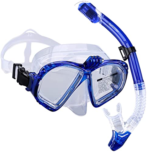 Supertrip Premium Schnorchelset erwachsene Taucherbrille mit Schnorchel Tauchset Tauchmaske mit kamera halterung Tauchen dry Schnorcheln Set (Blau) von Supertrip
