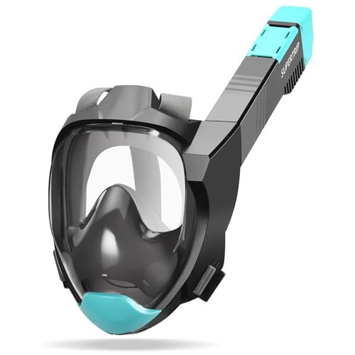 Supertrip Schnorchelmaske Erwachsene, Kurzstrecken Schnorchel Schnelle Einatmung von Sauerstoff Tauchermaske, CO2 sichere Sportkameras Kompatible Vollgesichtsmaske (Black-Lakeblue, S/M) Supertrip Schnorchelmaske Erwachsene, Kurzstrecken Schnorchel Schnelle Einatmung von Sauerstoff Tauchermaske, CO2 sichere Sportkameras Kompatible Vollgesichtsmaske (Black-Lakeblue, S/M) von Supertrip