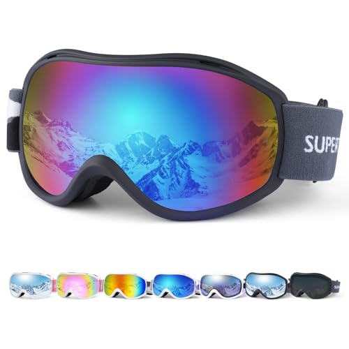 Supertrip Skibrille Herren Damen, Anti Fog Ski Brille Unisex für Brillenträger, UV-Schutz Skibrillen, Snowboardbrille Sphärisch Verspiegelt Kompatibler Helm für Erwachsene Jugendliche von Supertrip