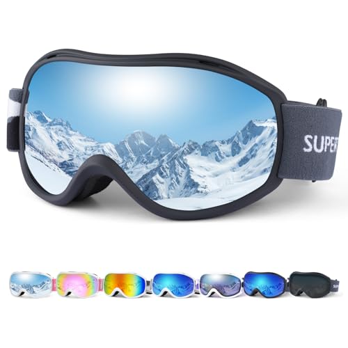 Supertrip Skibrille Damen Herren, Anti Fog Ski Brille Unisex für Brillenträger, UV-Schutz Skibrillen, Snowboardbrille Sphärisch Verspiegelt Kompatibler Helm für Erwachsene Jugendliche von Supertrip