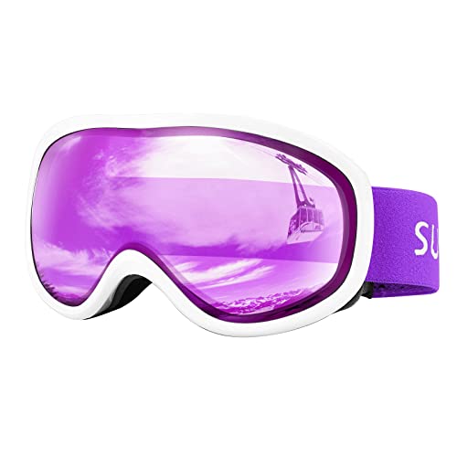 Supertrip Skibrille Herren Damen Snowboardbrille für Skifahrer Antifog UV400-Schutz Wintersportarten Skifahren (Weißer Rahmen Lila Linse VLT28%) von Supertrip