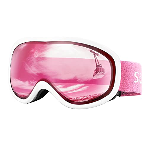 Supertrip Skibrille Herren Damen Snowboardbrille für Skifahrer Antifog UV400-Schutz Wintersportarten Skifahren (Weißer Rahmen rosa Linse VLT28%) von Supertrip