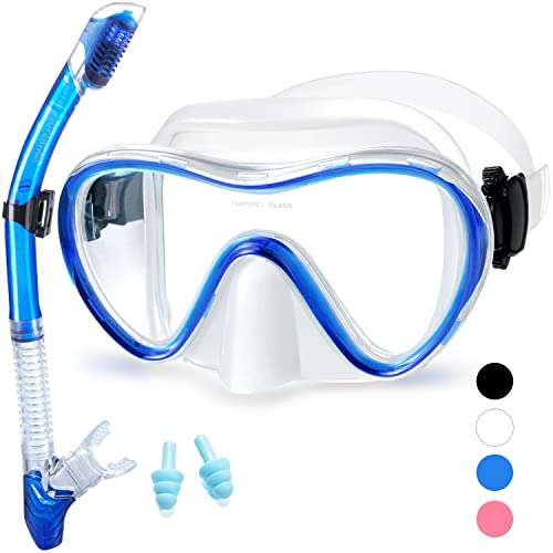 Supertrip Trocken Schnorchelset mit Anti-beschlag Taucherbrille Panorama Blickfeld gehärtete wasserdichte Gläser Schnorchelbrille Taucherset für Erwachsene Unisex Trockenschnorchel von Supertrip