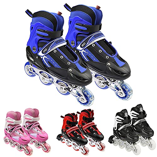 Inliner für Kinder – Bequeme Inline-Skates mit Leuchtenden Rädern, Größenverstellbare – S/M 31–38 – Rollschuhe für Mädchen und Jungen (S, Blau) von Supfine