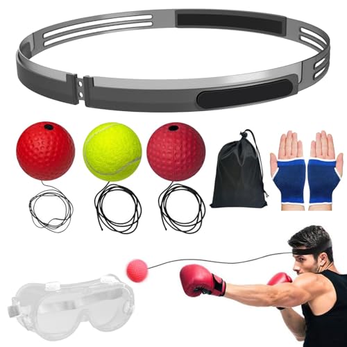 Suphyee Reflexball-Stirnband-Set, Box-Reflex-Stirnband-Set, Interaktives tragbares Boxball-Set für Geschwindigkeitstraining, Punchingball-Set mit verstellbarem Kopfband, Trainingsausrüstung für von Suphyee