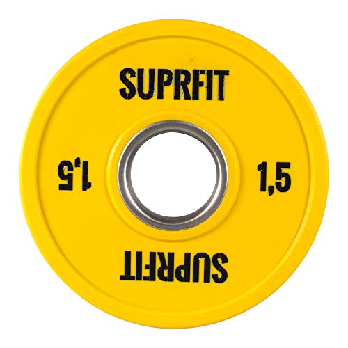 Suprfit Mini PU Bumper Plates - gummierte Hantelscheibe für Techniktraining mit der Hantelstange, Gewicht: 1 x 1,5 kg, Stahlring mit 50 mm Durchmesser, Farbe: Gelb Suprfit Mini PU Bumper Plates - gummierte Hantelscheibe für Techniktraining mit der Hantelstange, Gewicht: 1 x 1,5 kg, Stahlring mit 50 mm Durchmesser, Farbe: Gelb von Suprfit