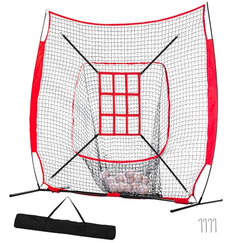 Baseball- und Softball-Übungsnetz, tragbar, Schlagtraining, Baseball-Rücklaufnetz mit Schlagzone, Schwarz von Supvision