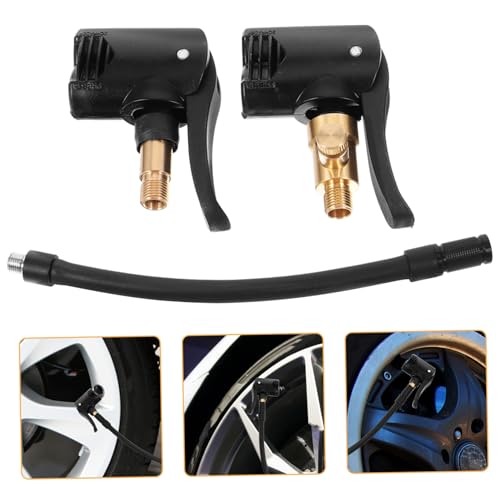 Supvox 2St Auto Ventil Tragbarer Luftkompressor mit Reifenfüller Pumpenadapter Dual Luftdruckprüfer Adapter Luftdruck Adapter Fahrrad-Luftspannfutter Luftpumpen-Gewindedüse Messing Black von Supvox