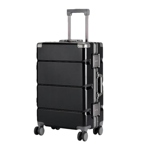 Koffer mit breitem Griff, Reisekoffer für Herren, Handgepäck, Damen, PC, Aluminiumrahmen, Trolley-Koffer, Schwarz , 51 cm von Suwequest