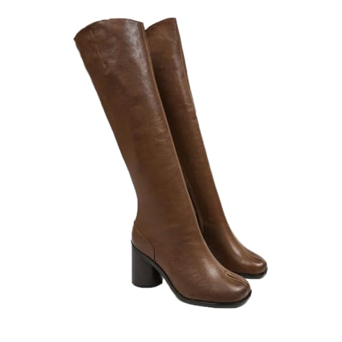 Leder-Stiefel, Damen, Absätze, seitlicher Reißverschluss, Stretch-Stiefel, Frühling, runder Absatz, Freizeitschuhe von Suwequest