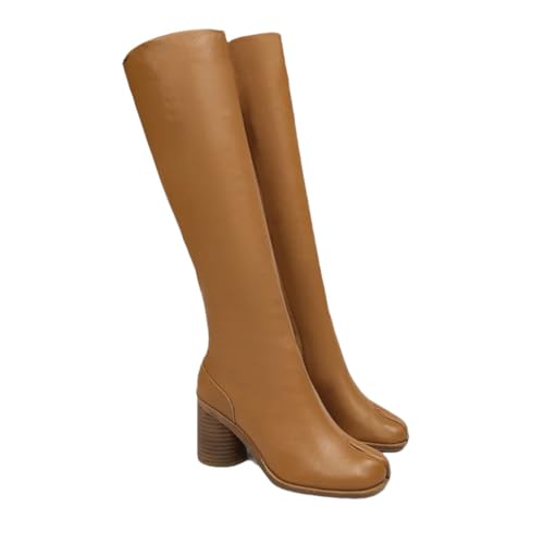 Leder-Stiefel, Damen, Absatz, seitlicher Reißverschluss, Stretch-Stiefel, Frühling, runder Absatz, Freizeitschuhe, 8 cm, 39 von Suwequest