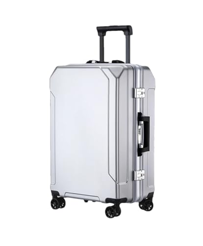 Reisegepäck, modischer Koffer, Aluminiumrahmen, Trolley-Koffer für Damen und Herren, Silber (weißer Rand), 55,9 cm (22 zoll) von Suwequest